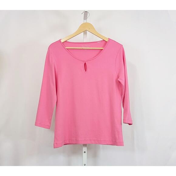 By Chico's Top Pink Keyhole Neckline 3/4 Length Sleeves Misses Size 2 L - Picture 1 of 6